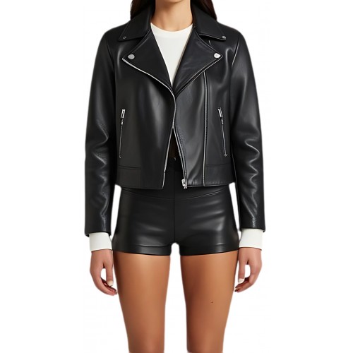 Short court en cuir d'agneau stretch noir modèle Bitane