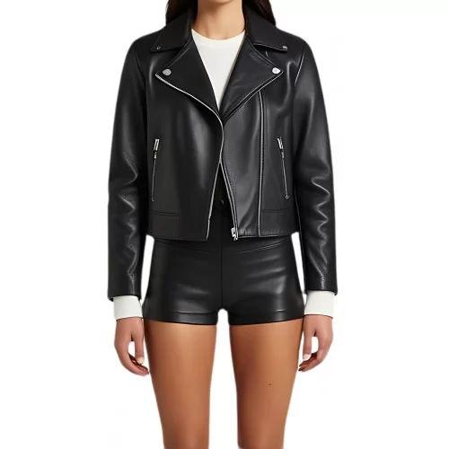Short court en cuir d'agneau stretch noir modèle Bitane