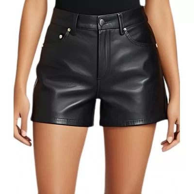 Short cuir style jeans en agneau noir modèle Crala