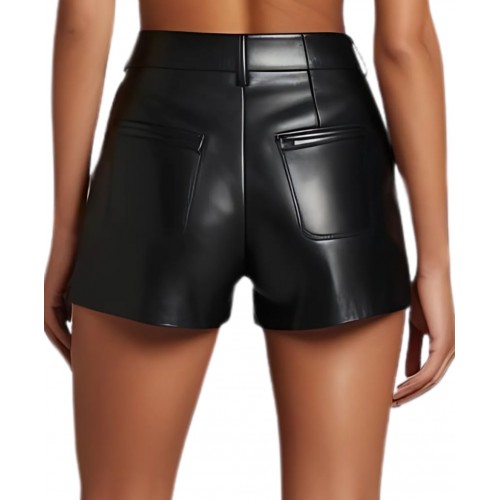 Short cuir style jeans coupe fashion en agneau noir modèle Rizza