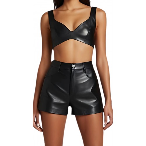 Soutien gorge en cuir d'agneau noir fermeture par zip à l'arrière modèle Irice