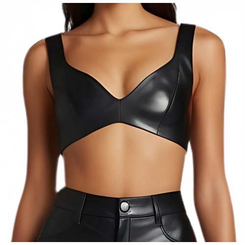 Soutien gorge en cuir d'agneau noir fermeture par zip à l'arrière modèle Irice