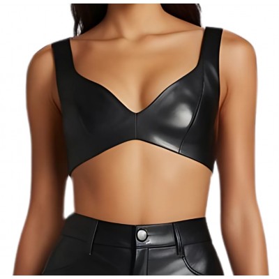 Soutien gorge en cuir d'agneau noir fermeture par zip à l'arrière modèle Irice