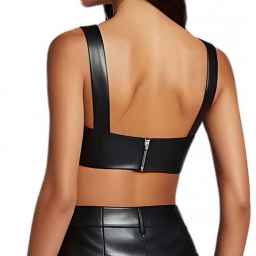 Soutien gorge en cuir d'agneau noir fermeture par zip à l'arrière modèle Irice