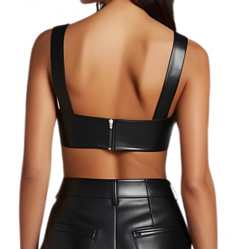 Soutien gorge en cuir d'agneau noir fermeture par zip à l'arrière modèle Irice