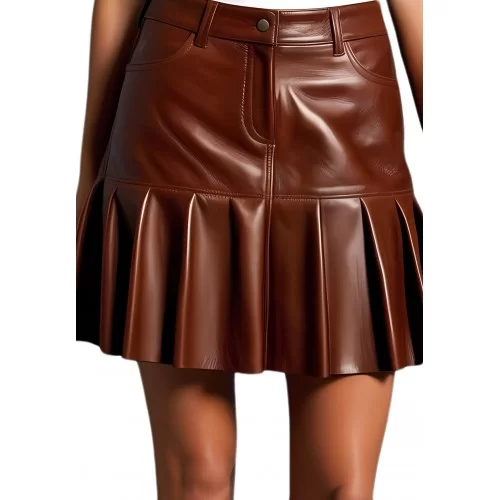 Jupe type western avec bas froncé agneau marron modèle Amione