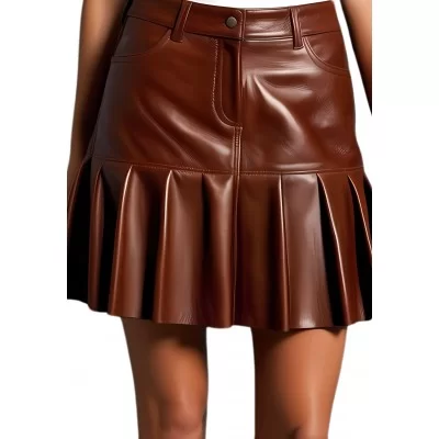 Jupe type western avec bas froncé agneau marron modèle Amione