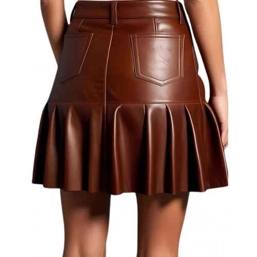 Jupe type western avec bas froncé agneau marron modèle Amione