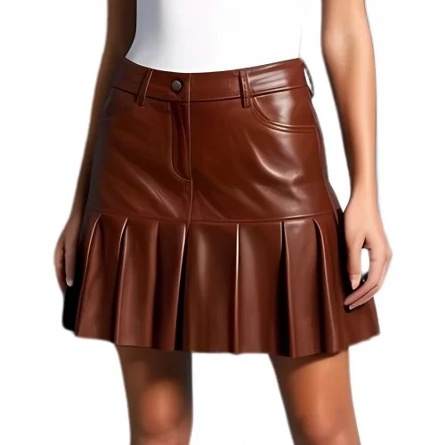Jupe type western avec bas froncé agneau marron modèle Amione
