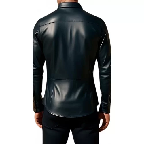Chemise cintré en cuir d'agneau noir fermée par boutons modèle Barnaba