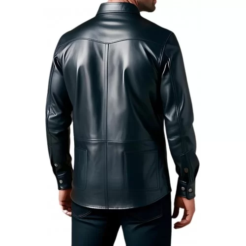 Chemise type saharienne multi poches en agneau plongé noir modèle toor