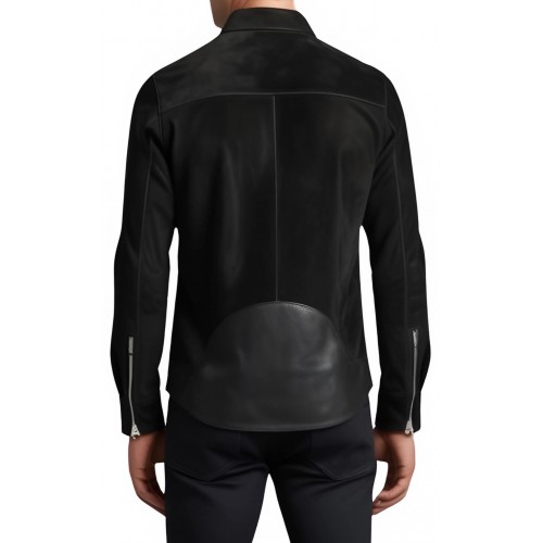 Chemise homme agneau velours et cuir noir modèle Usare