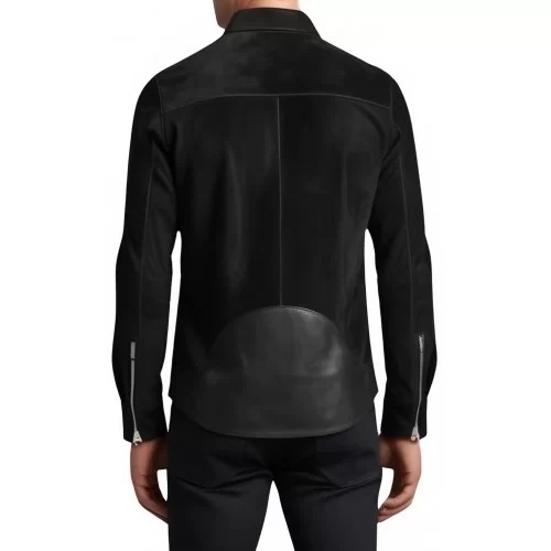 Chemise homme agneau velours et cuir noir modèle Usare