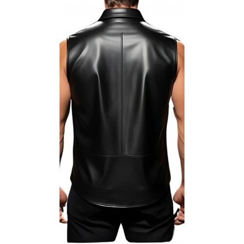 Chemise sans manches en cuir noir d'agneau modèle Prixmia