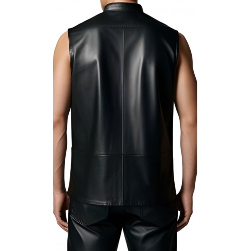 Chemise sans manches en cuir noir d'agneau modèle Parlio