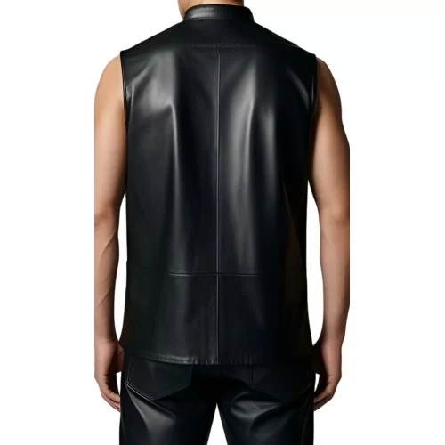 Chemise sans manches en cuir noir d'agneau modèle Parlio