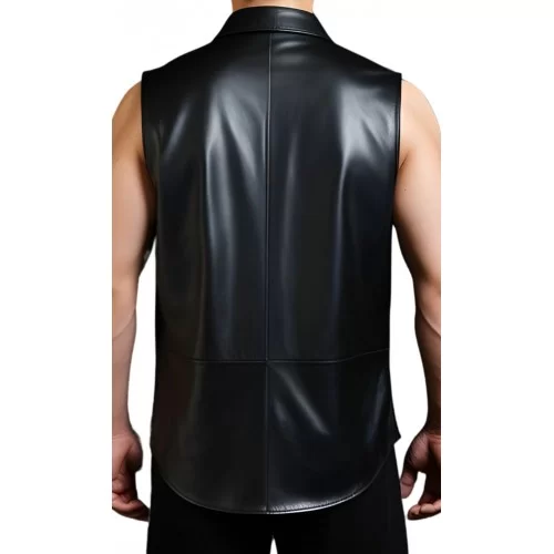 Chemise sans manches en cuir noir d'agneau modèle Filaro