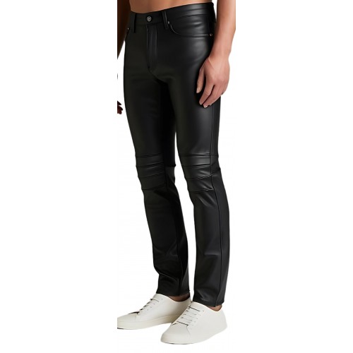 Pantalon jeans  homme en agneau stretch noir modèle Leonard