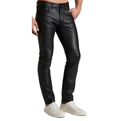 Pantalon jeans  homme en agneau stretch noir modèle Leonard