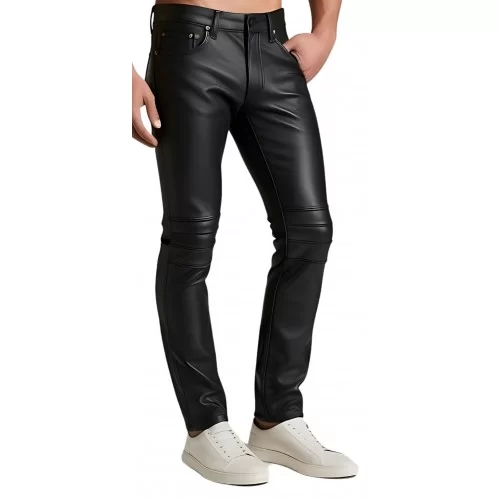 Pantalon jeans homme en agneau stretch noir modèle Leonard