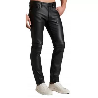 Pantalon jeans homme en agneau stretch noir modèle Leonard