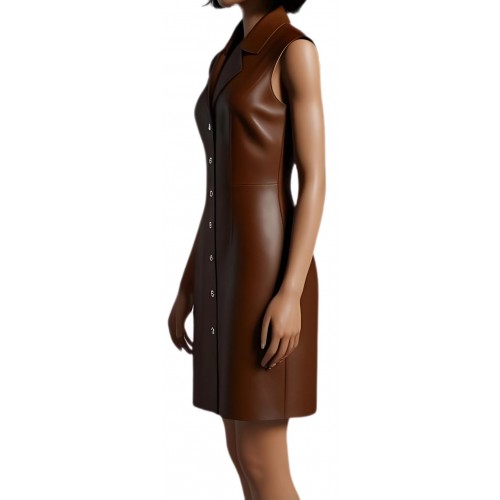 Robe cuir agneau plongé noir avec rivets rond métal modèle Chimera