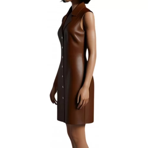 Robe cuir agneau plongé noir avec rivets rond métal modèle Chimera