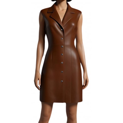 Robe cuir agneau plongé noir avec rivets rond métal modèle Chimera