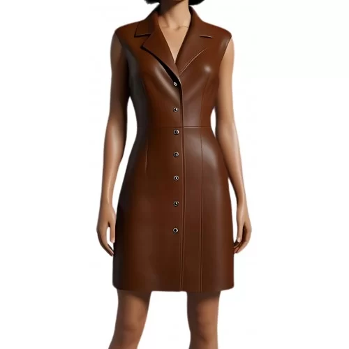 Robe cuir agneau plongé noir avec rivets rond métal modèle Chimera