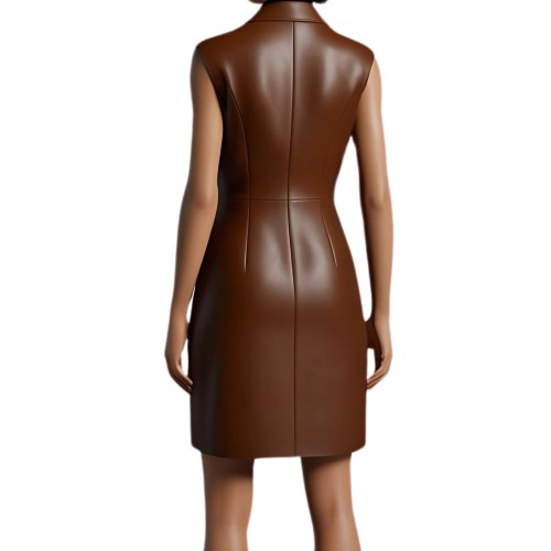 Robe cuir agneau plongé noir avec rivets rond métal modèle Chimera