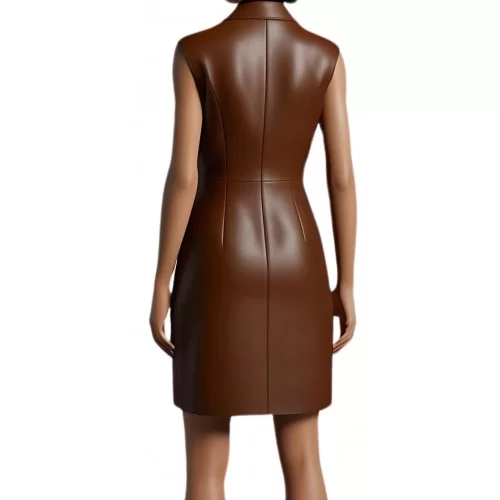 Robe cuir agneau plongé noir avec rivets rond métal modèle Chimera