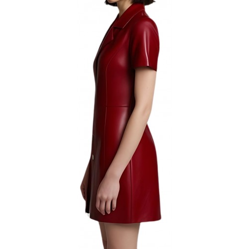 Robe cuir en agneau rouge modèle Jackie
