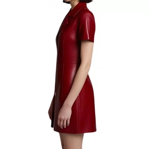 Robe cuir en agneau rouge modèle Jackie