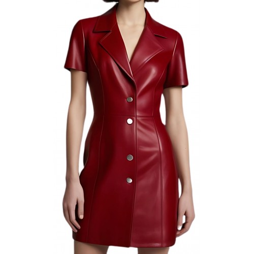 Robe cuir en agneau rouge modèle Jackie
