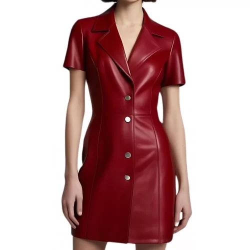 Robe cuir en agneau rouge modèle Jackie