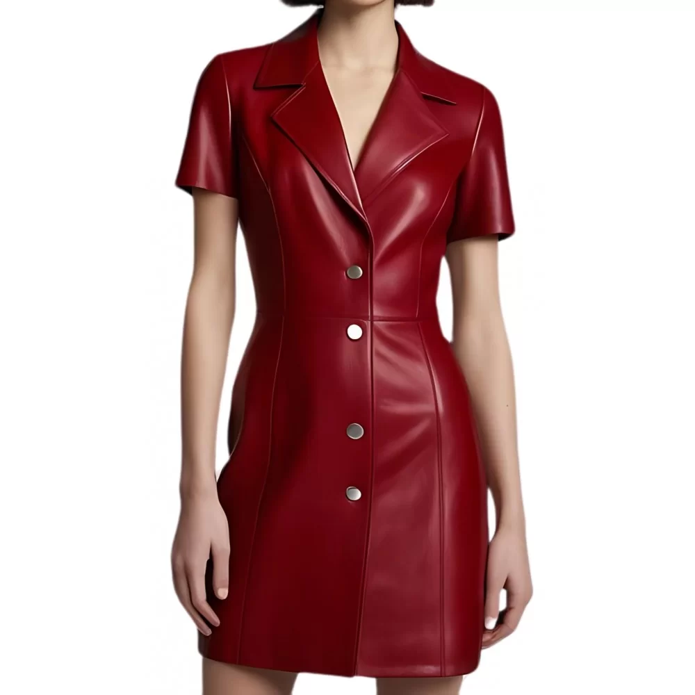 Robe cuir en agneau rouge modèle Jackie