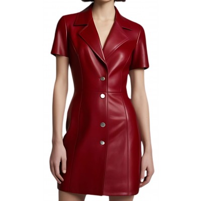 Robe cuir en agneau rouge modèle Jackie