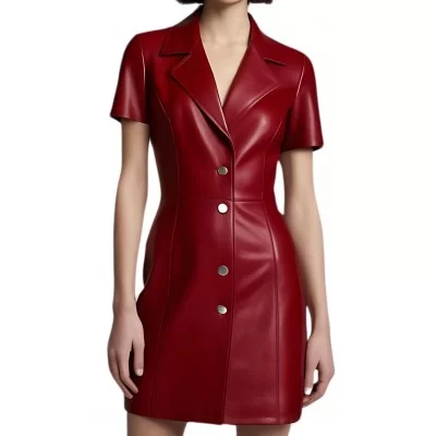 Robe cuir en agneau rouge modèle Jackie