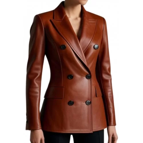 Veste blazer cuir croisée femme agneau plongé marron modèle Cira