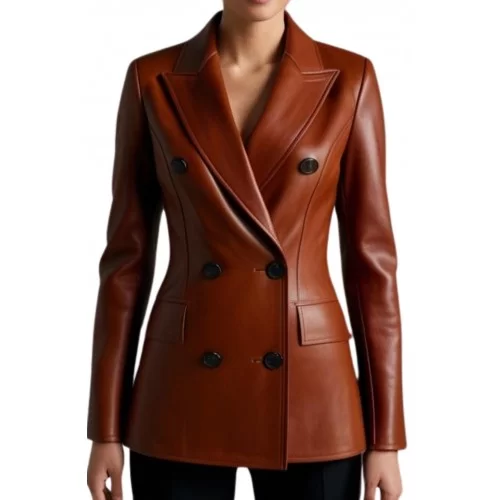 Veste blazer cuir croisée femme agneau plongé marron modèle Cira