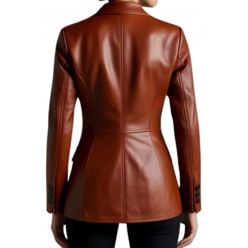 Veste blazer cuir croisée femme agneau plongé marron modèle Cira