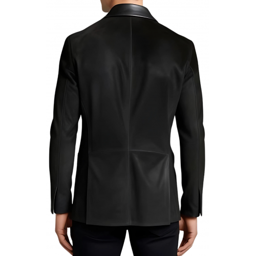 Blazer homme en agneau velours façon daim noir col et hauts de poches cuir noir modèle Ralone