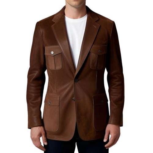 Veste blazer cuir homme agneau velours façon daim marron modèle Stylabe