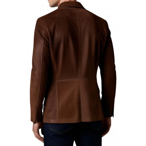 Veste blazer cuir homme agneau velours façon daim marron modèle Stylabe