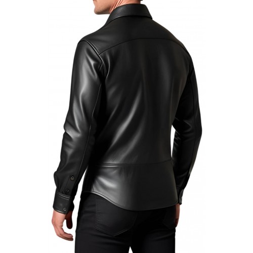 Chemise homme agneau cuir stretch noir modèle Flèon