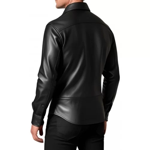 Chemise homme agneau cuir stretch noir modèle Flèon