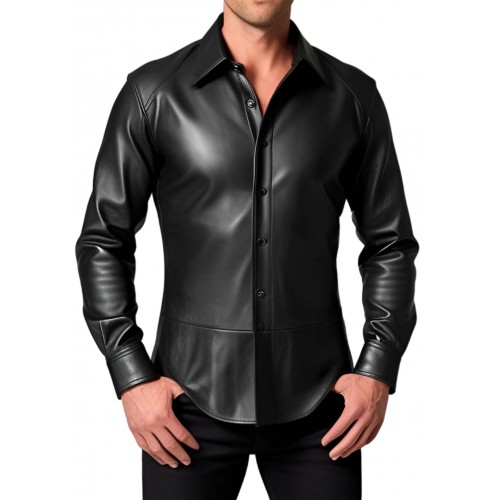 Chemise homme agneau cuir stretch noir modèle Flèon