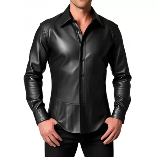 Chemise homme agneau cuir stretch noir modèle Flèon