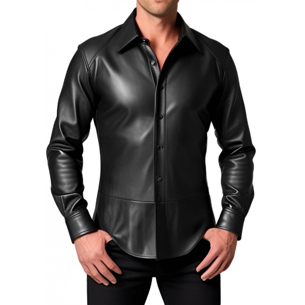 Chemise homme agneau cuir stretch noir modèle Flèon