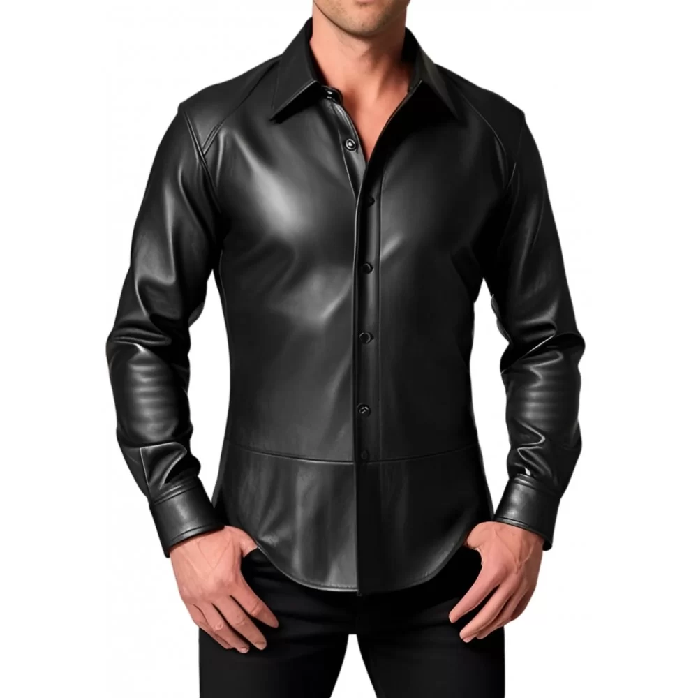 Chemise homme agneau cuir stretch noir modèle Flèon